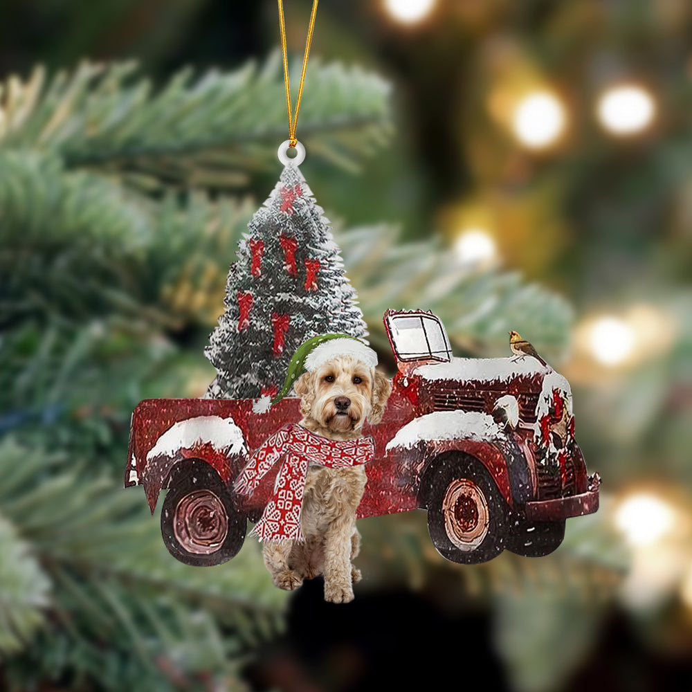 Godmerch- Ornament- Labradoodle 4-Christmas Truck Two Sided Ornament, Happy Christmas Ornament, Car Ornament