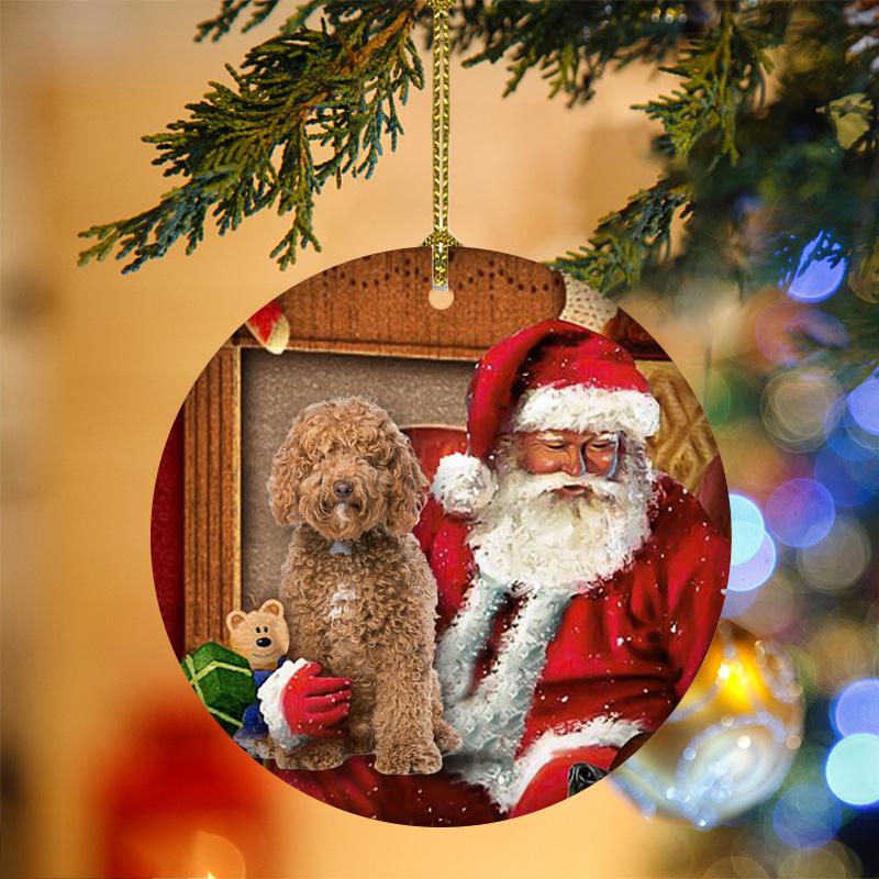 Godmerch- Ornament- Labradoodle With Santa Christmas Ornament, Happy Christmas Ornament, Car Ornament