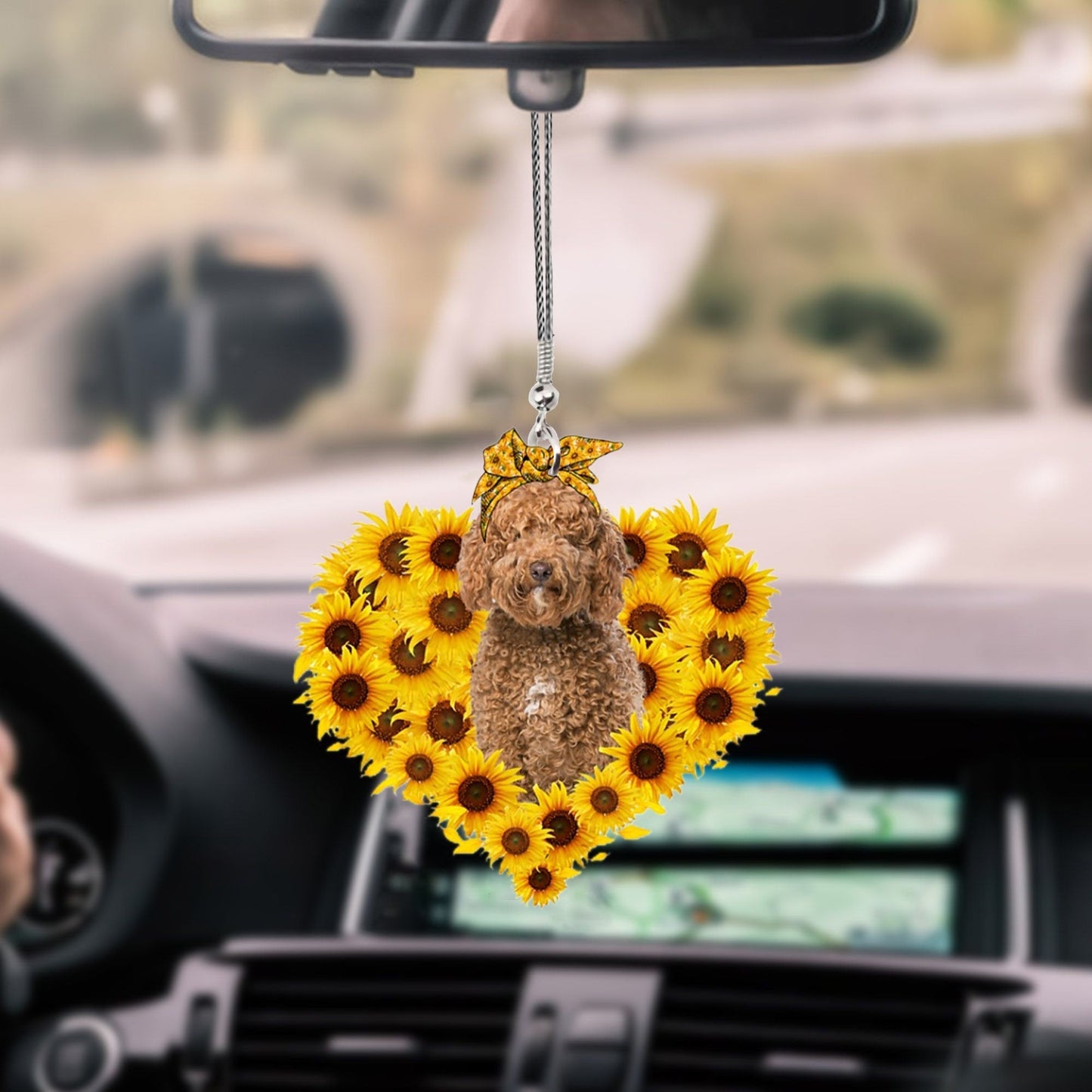 Labradoodle-Sunflower Heart Gift Car Ornament