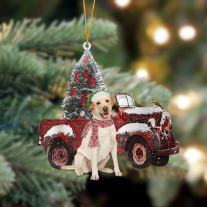 Godmerch- Ornament- Labrador-Christmas Truck Two Sided Ornament, Happy Christmas Ornament, Car Ornament