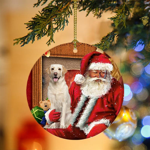 Ornament- Labrador Retriever With Santa Christmas Ornament, Happy Christmas Ornament, Car Ornament