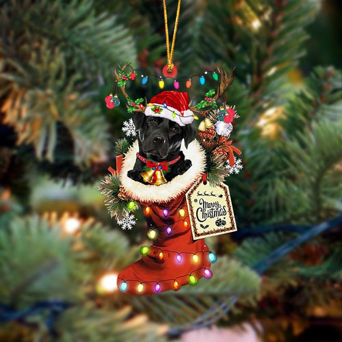 Godmerch- Ornament- Labrador 1-Xmas Boot-Two Sided Ornament, Happy Christmas Ornament, Car Ornament