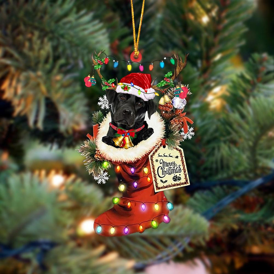 Godmerch- Ornament- Labrador 1-Xmas Boot-Two Sided Ornament, Happy Christmas Ornament, Car Ornament