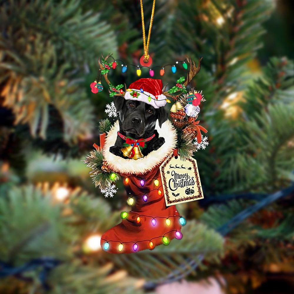 Godmerch- Ornament- Labrador 1-Xmas Boot-Two Sided Ornament, Happy Christmas Ornament, Car Ornament