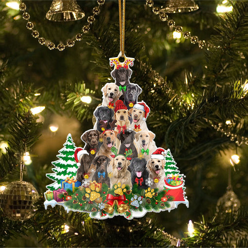 Ornament- Labrador Full The Christmas Tree-Two Sided Ornament, Happy Christmas Ornament, Car Ornament