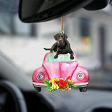 Labrador Retriever 2-Pink Hippie Car-Two Sided Ornament
