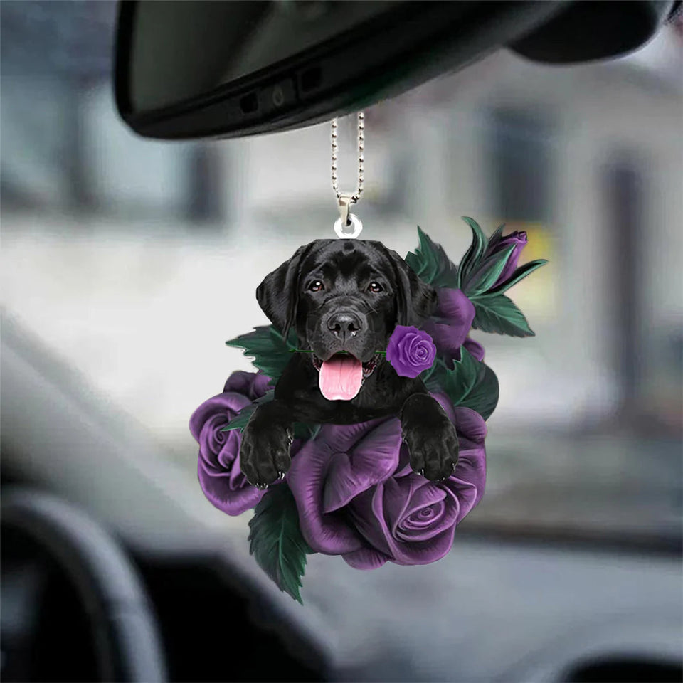 Labrador Retriever In Purple Rose Car Hanging Ornament, Christmas Ornament Gift For Dog Lovers