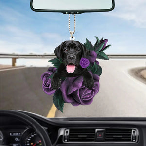 Labrador Retriever In Purple Rose Car Hanging Ornament, Christmas Ornament Gift For Dog Lovers