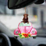 Labrador Retriever 3-Pink Hippie Car-Two Sided Ornament