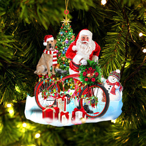 Godmerch- Ornament- Yellow Labrador Retriever On Santa's Bike Ornament Dog Ornament, Car Ornament, Christmas Ornament