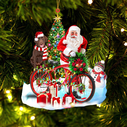 Godmerch- Chocolate Labrador Retriever On Santa's Bike Ornament Dog Ornament, Car Ornament, Christmas Ornament