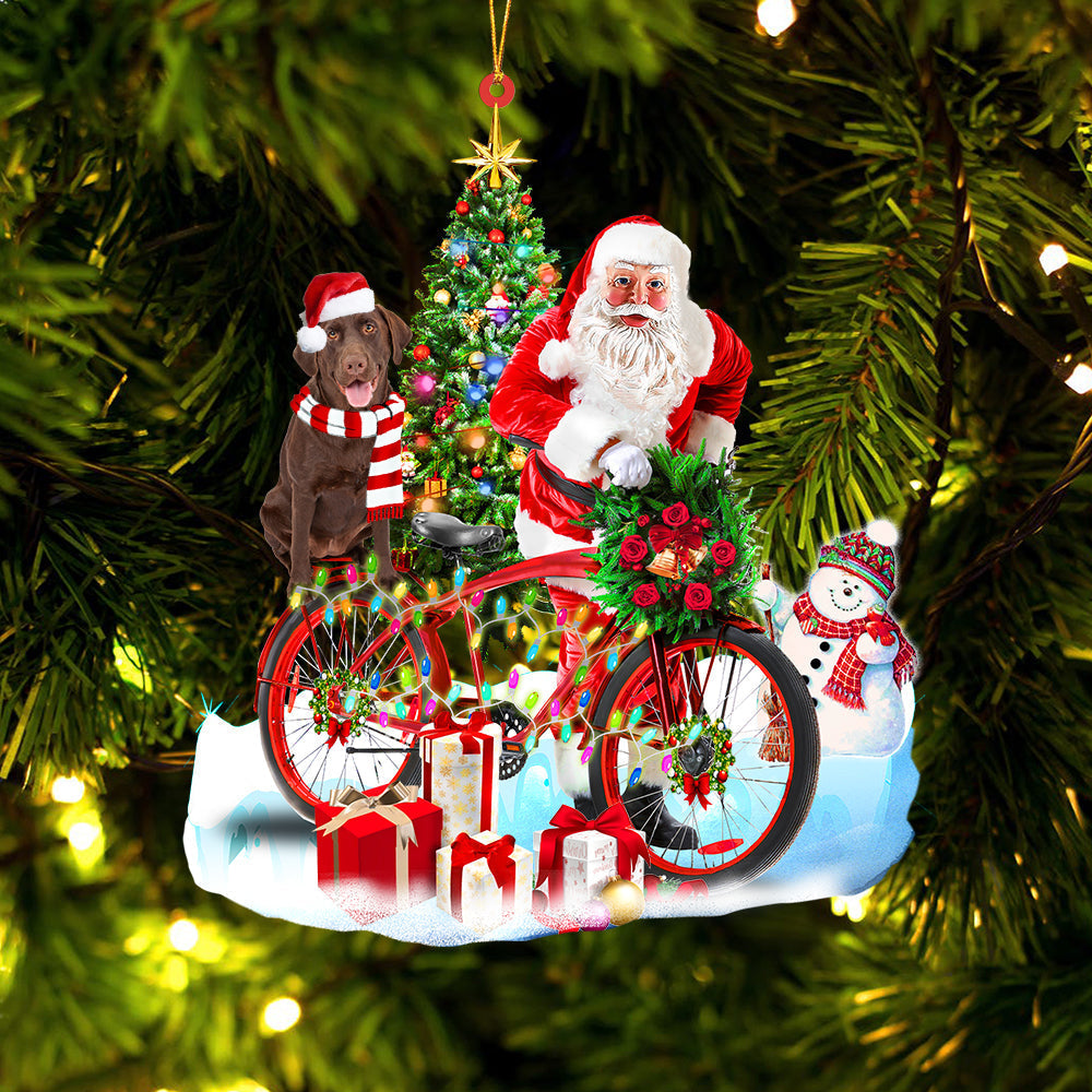 Godmerch- Chocolate Labrador Retriever On Santa's Bike Ornament Dog Ornament, Car Ornament, Christmas Ornament