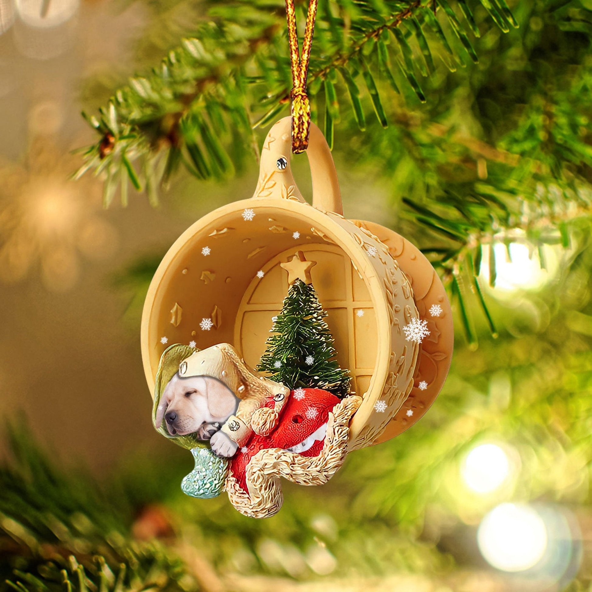 Godmerch Labrador Retriever Sleeping In A Tiny Cup Christmas Holiday-Two Sided Ornament