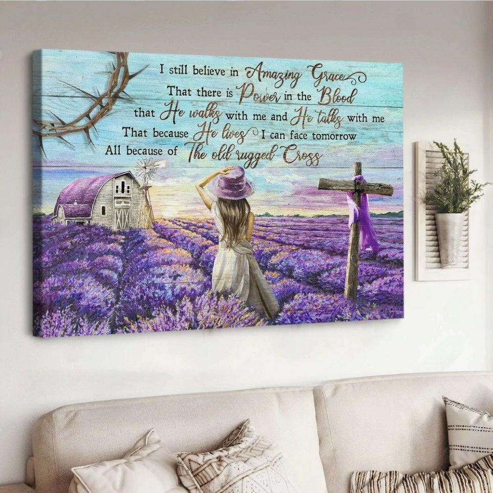 Lavender field Beautiful little girl I still believe in amazing grace Jesus - Matte Canvas
