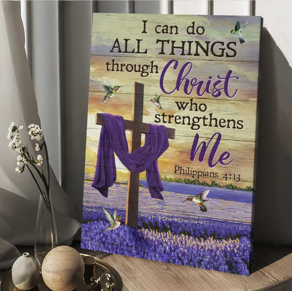 Lavender field Hummingbird I can do all things through Christ - Matte Canvas