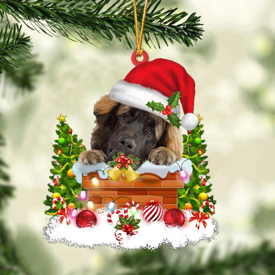 Leonberger In The Chimney Hanging Ornament Dog Christmas Ornament