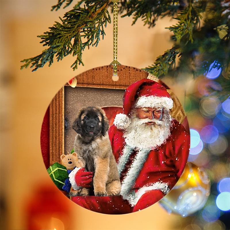 Godmerch- Ornament- Leonberger With Santa Christmas Ornament, Happy Christmas Ornament, Car Ornament