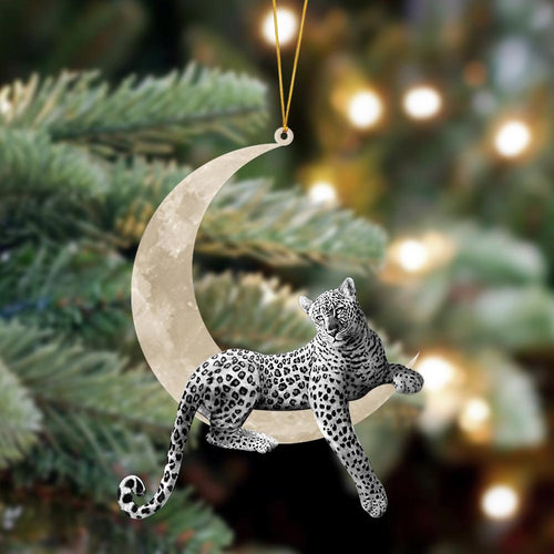 Leopard Sits On The Moon Hanging Ornament, Animal Christmas Ornaments