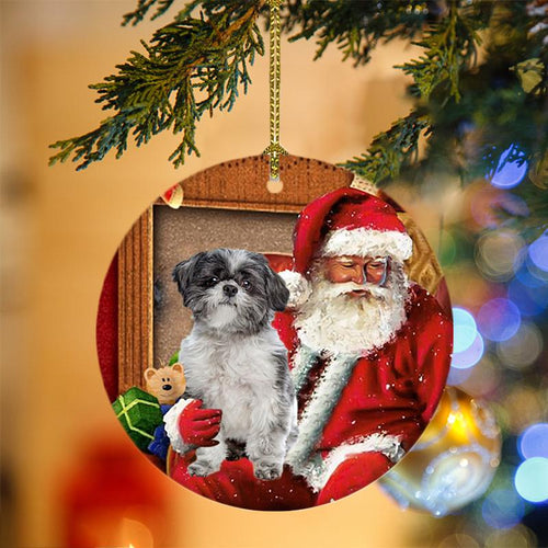 Godmerch- Ornament- Lhasa Apso With Santa Christmas Ornament, Happy Christmas Ornament, Car Ornament