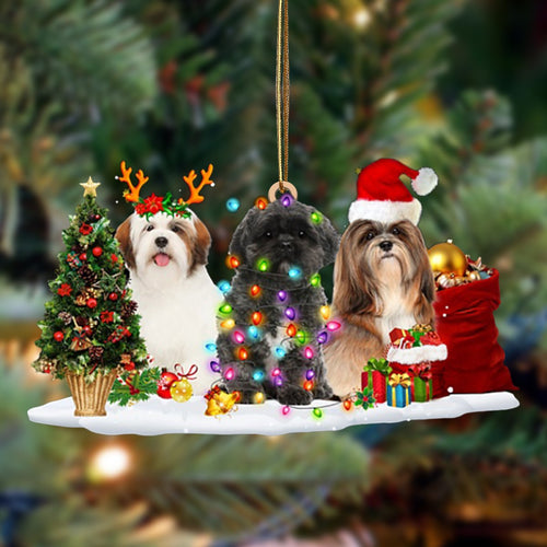 Godmerch- Ornament- Lhasa Apso-Christmas Dog Friends Hanging Ornament, Happy Christmas Ornament, Car Ornament