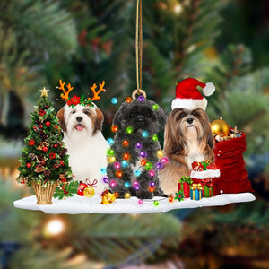 Godmerch- Ornament- Lhasa Apso-Christmas Dog Friends Hanging Ornament, Happy Christmas Ornament, Car Ornament