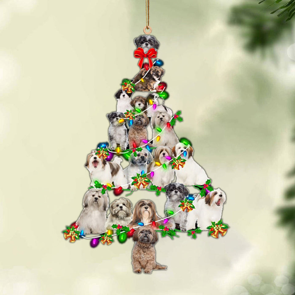 Ornament- Lhasa Apso-Christmas Tree Lights-Two Sided Ornament, Happy Christmas Ornament, Car Ornament