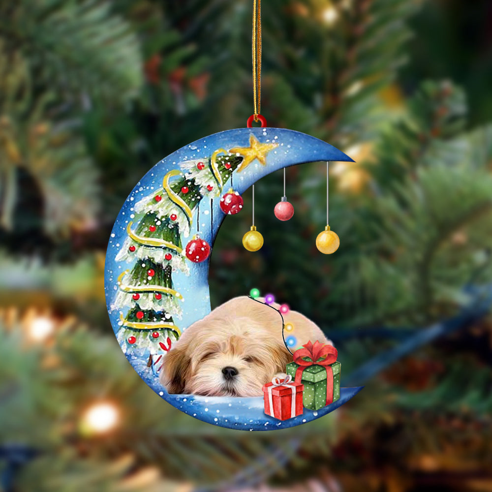Ornament- Lhasa Apso-Sleep On The Moon Christmas Two Sided Ornament, Happy Christmas Ornament, Car Ornament
