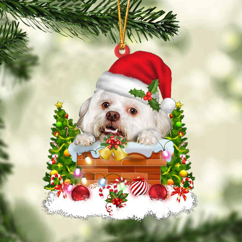 Lhasa Apso In The Chimney Hanging Ornament Dog Christmas Ornament