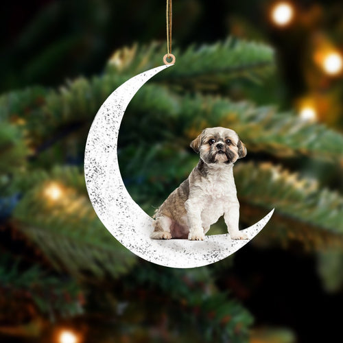 Lhasa Apso Sit On The Moon Two Sided Ornament Dog Hanging Christmas Ornament