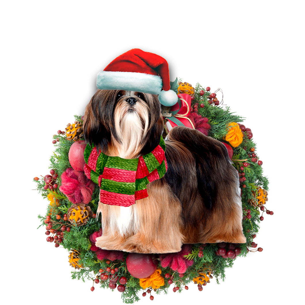 Godmerch- Ornament- Lhasa Apso Christmas Ornament, Happy Christmas Ornament, Car Ornament