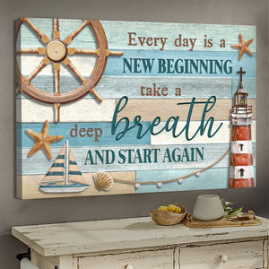 Lighthouse Boat Every day is a new beginning - Matte Canvas