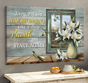 Lily flower Hummingbird everyday is a new beginning - Matte Canvas