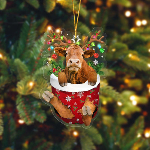 Limousin In Pocket Acrylic Ornament, Farm Christmas Ornament