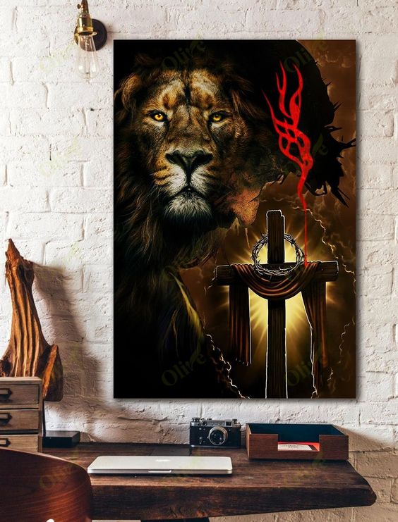 Lion Cross Christian Faith - Matte Canvas