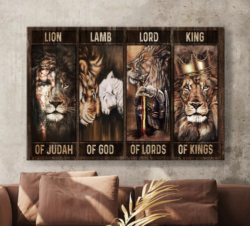 Lion King, Lamb of God, Lord Warrior, Gold crown, Jesus - Matte Canvas