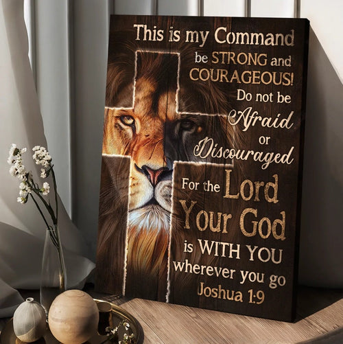 Lion of Judah Christian cross This is my command - Matte Canvas