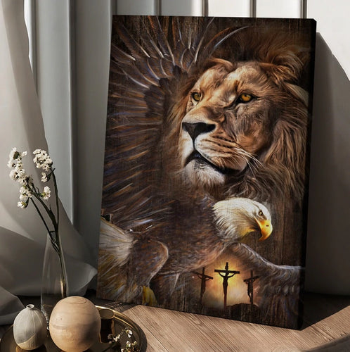Lion of Judah, Eagle drawing, King of Kings, Jesus cross - Matte Canvas