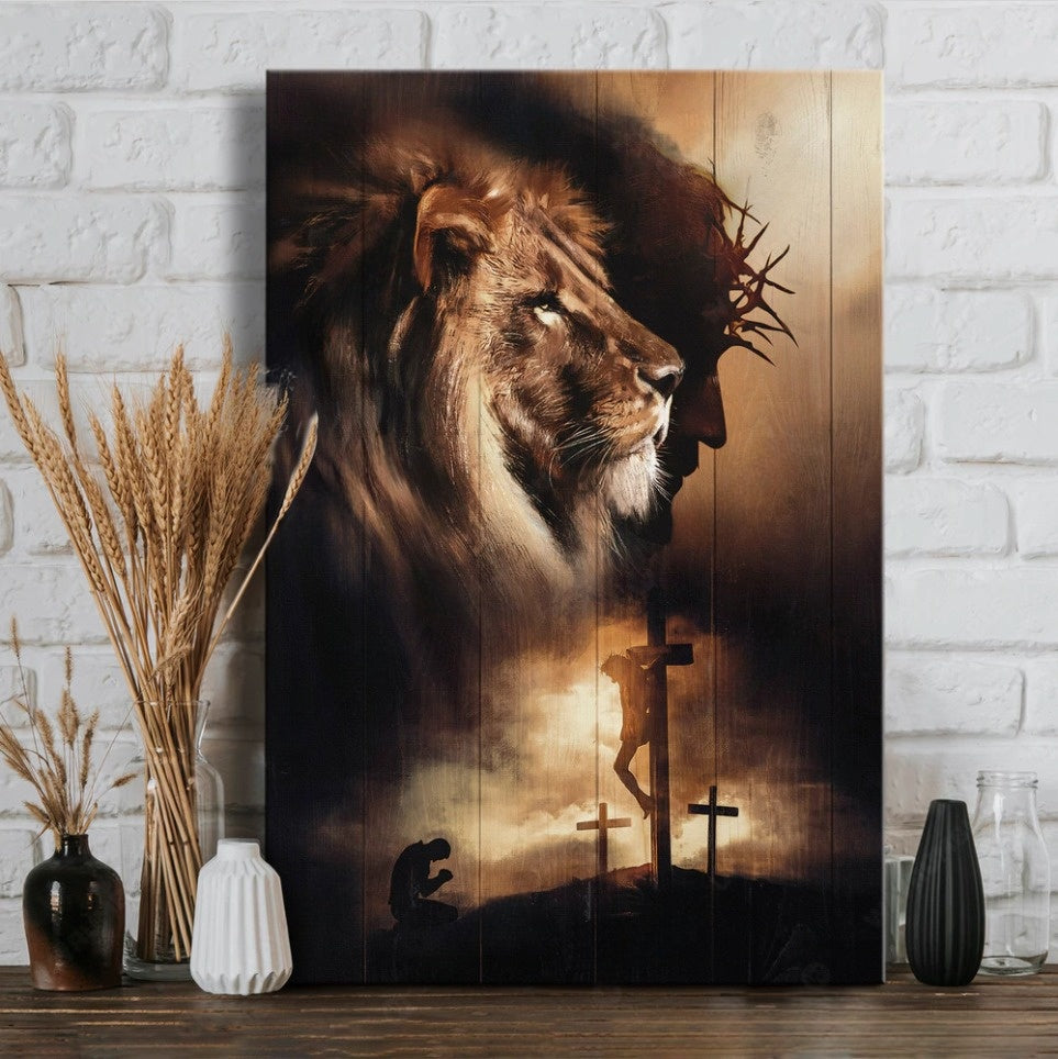 Lion of Judah Jesus Praying with Jesus - Matte Canvas