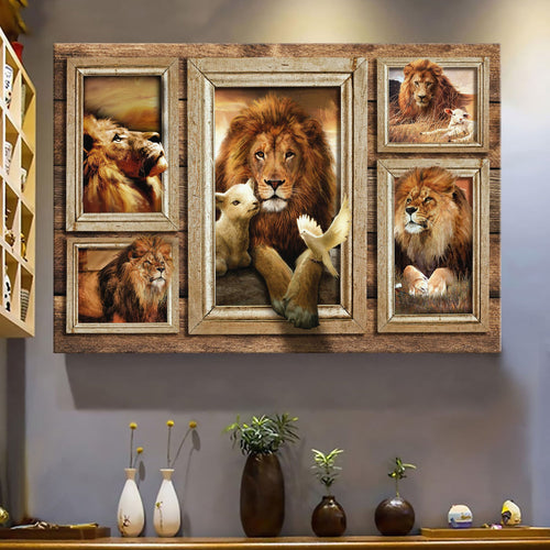 Beautiful lion and lamb in picture frames - Matte Canvas