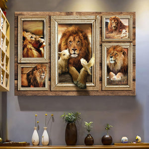 Beautiful lion and lamb in picture frames - Matte Canvas