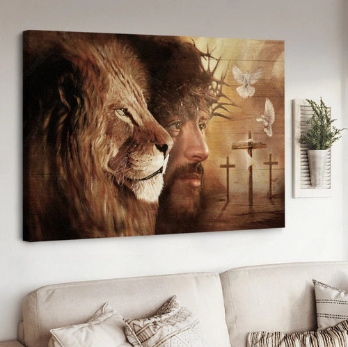 Lion of Judah The face of Jesus Dove Cross - Matte Canvas