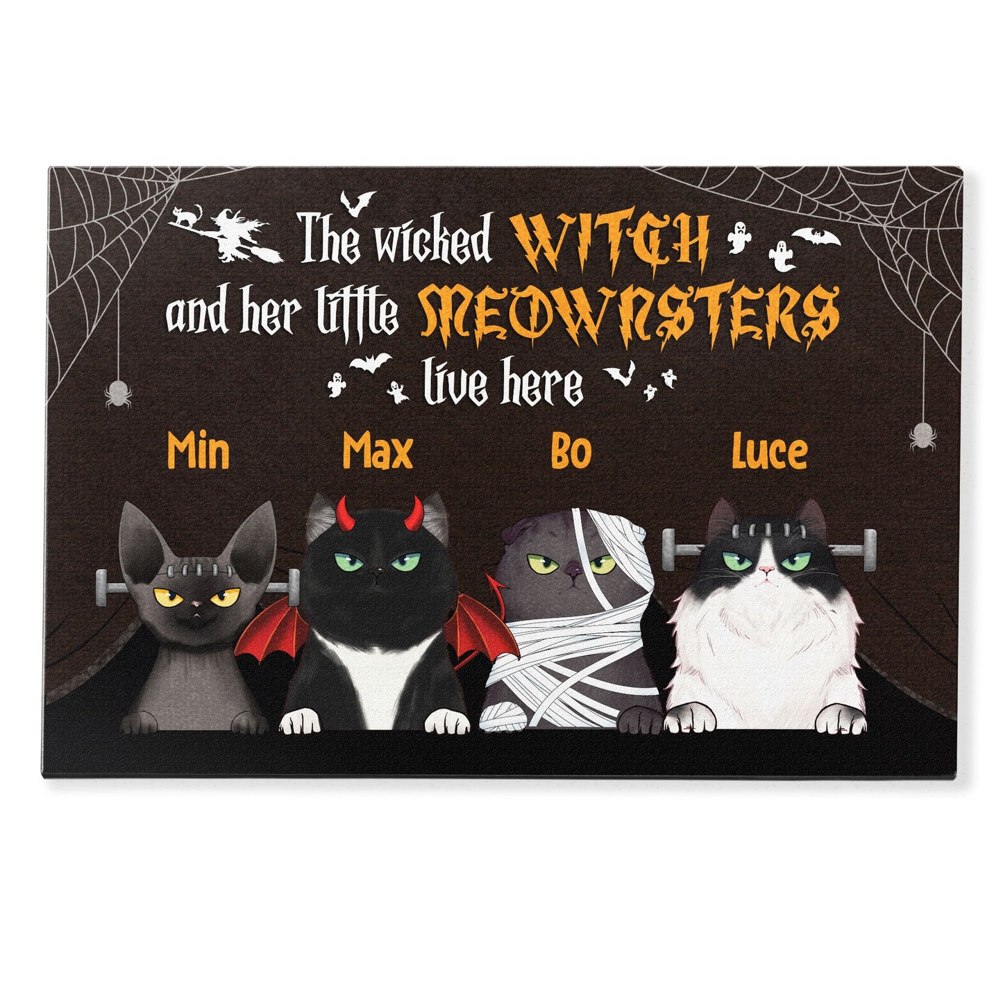 Little Meownsters Live Here - Personalized Doormat - Halloween Gift For Cat Lovers