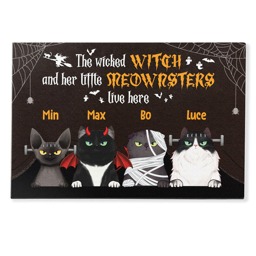 Little Meownsters Live Here - Personalized Doormat - Halloween Gift For Cat Lovers