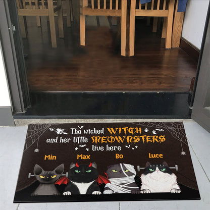 Little Meownsters Live Here - Personalized Doormat - Halloween Gift For Cat Lovers