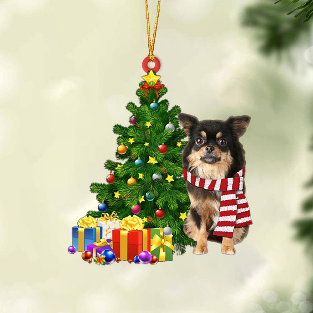 Ornament- Long Haired Chihuahua-Christmas Star Hanging Ornament, Happy Christmas Ornament, Car Ornament