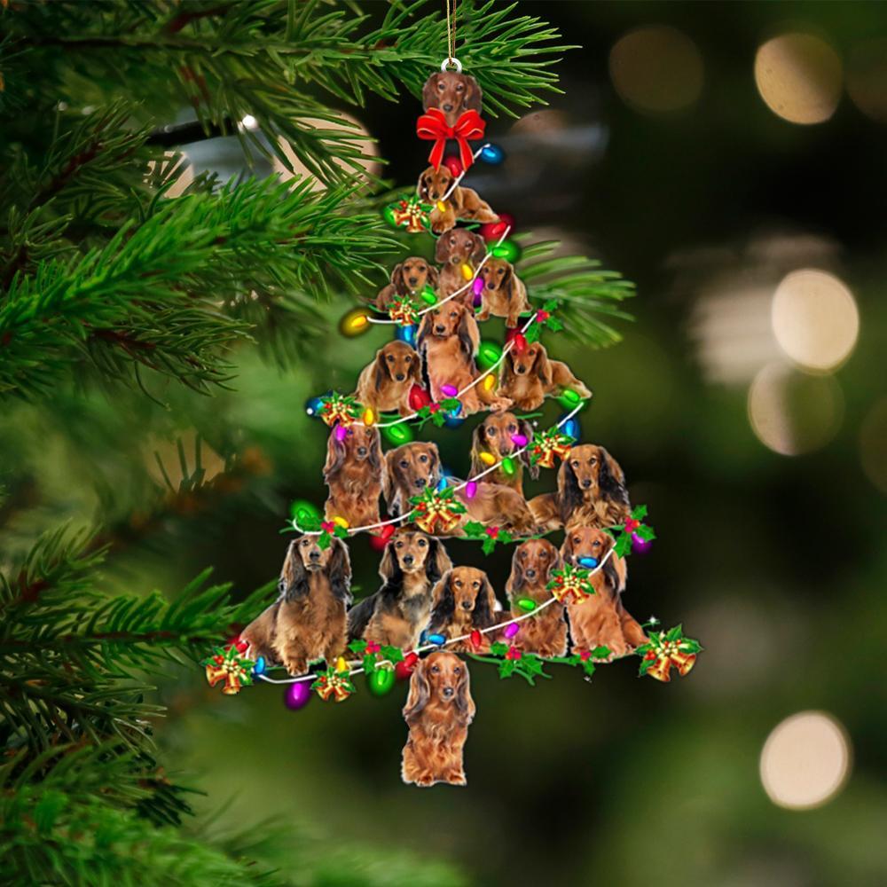 Long Haired Dachshund-Christmas Tree Lights-Two Sided Ornament