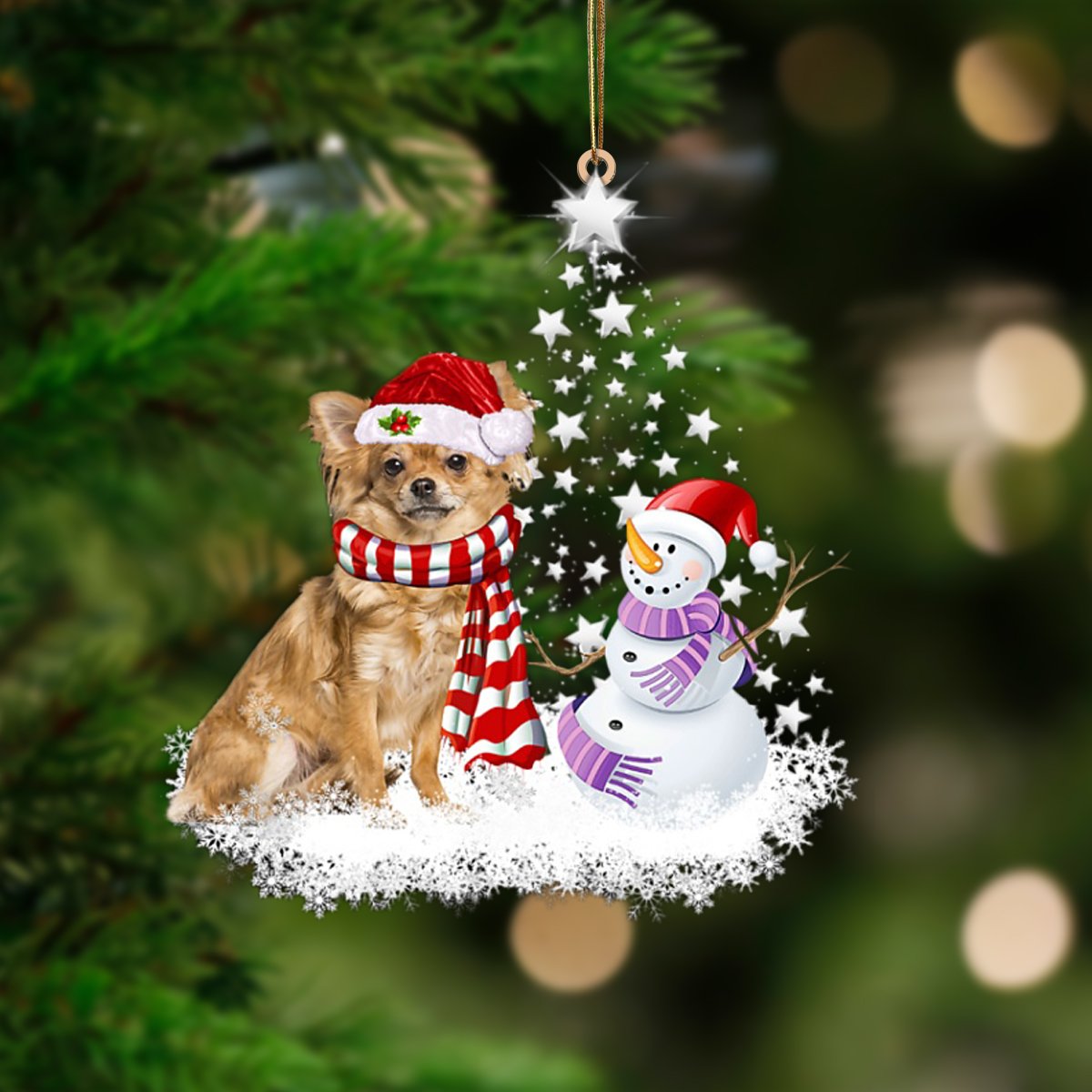 Long Haired Tan Chihuahua-Star Tree Hanging Ornament
