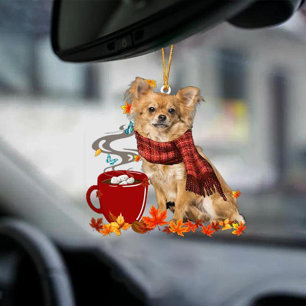 Long Haired Tan Chihuahua-Fall Chocolate-Two Sided Ornament