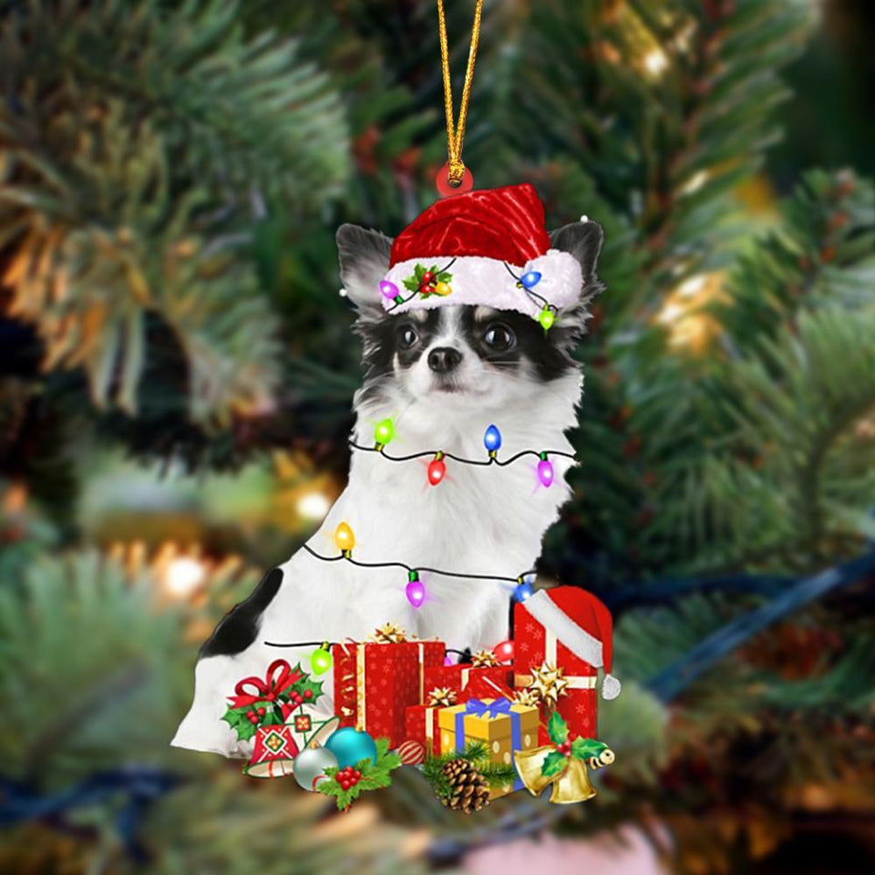 Long haired White Chihuahua-Dog Be Christmas Tree Hanging Ornament