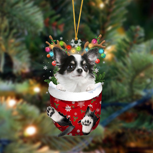 Long Haired White Chihuahua-In Christmas Pocket Two Sides Ornament, Christmas Dog Hanging Ornament